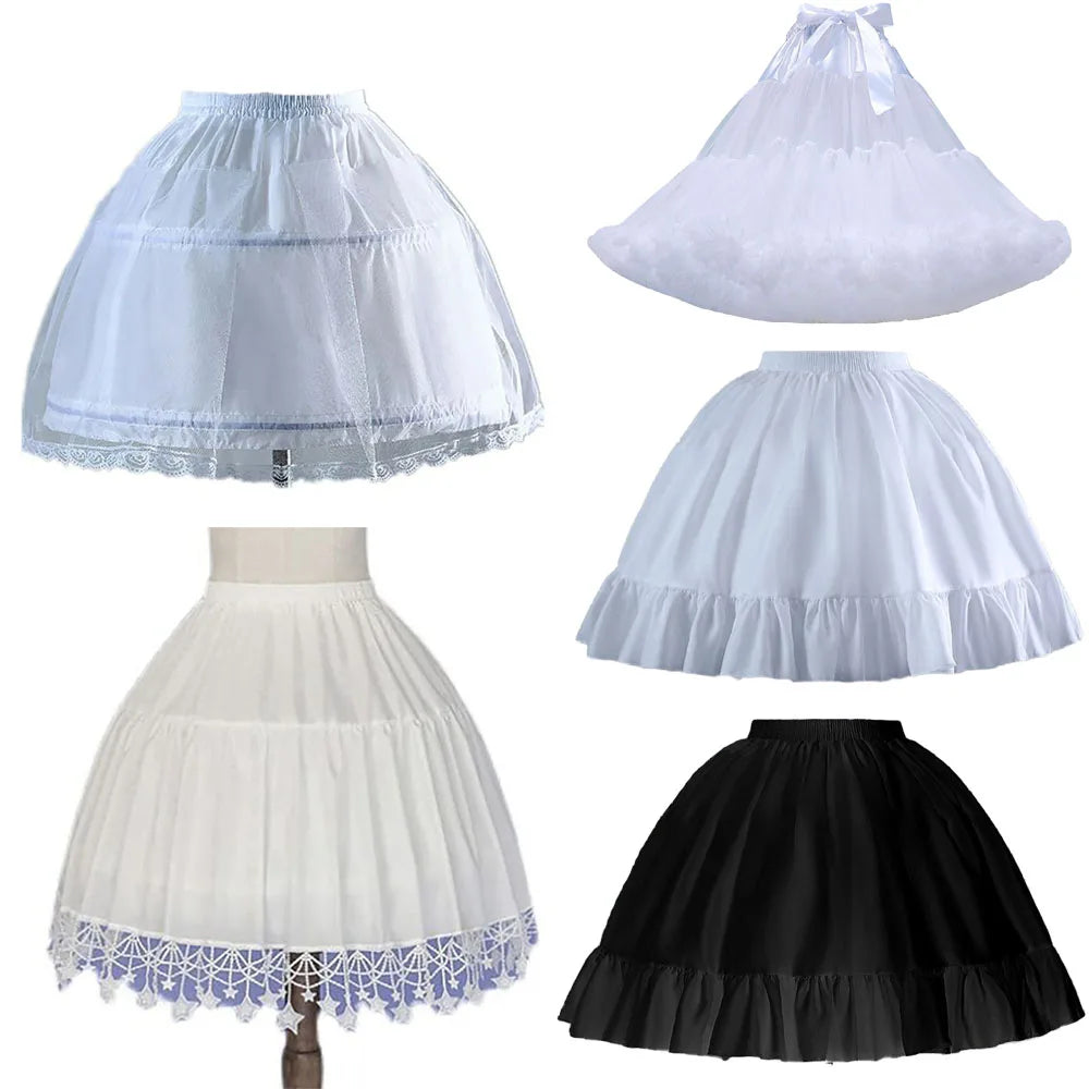 Girls Ruffled Short Petticoat with/no Hoop Solid Color Fluffy Bubble Tutu Skirt Puffy Half Slip Prom Crinoline Underskirt