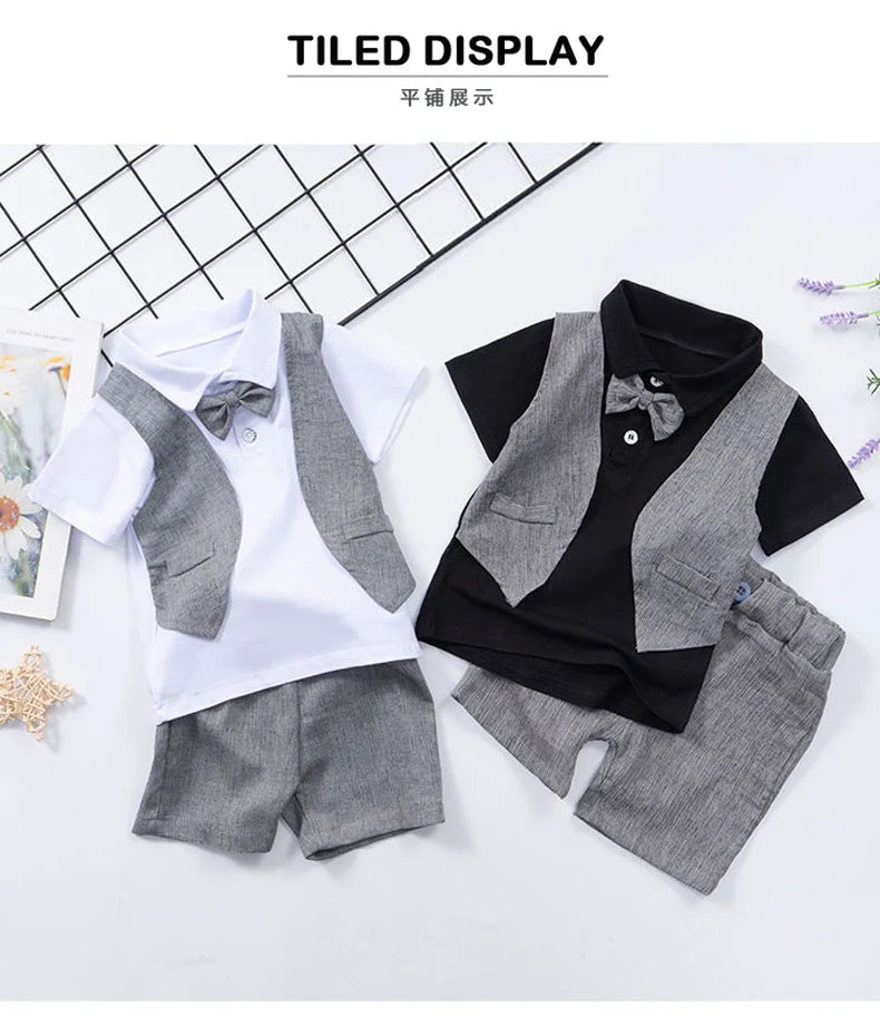 IENENS Baby Boys Short Sleeve Shirt + Shorts Suits Summer Birthday Party Clothes Sets 1 2 3 4 Years Kids Cotton Clothing Outfits