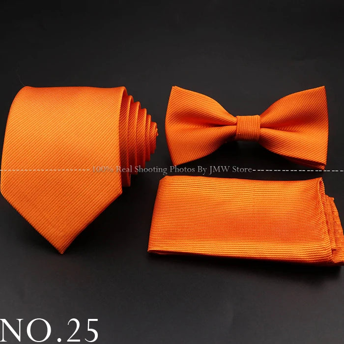 Hot Sale Red Blue Tie Set Polyester Slim Striped Necktie Bowtie Cufflink Brooch For Groom Suit Wedding Cravat Shirt Accessory