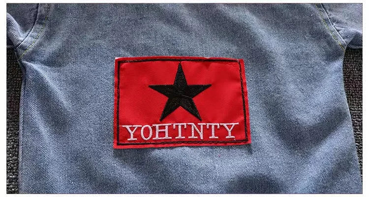 Spring Autumn Denim For Boys' Set New 2024 Korean Version Jacket Fashion Jeans Handsome Two-Piece Set