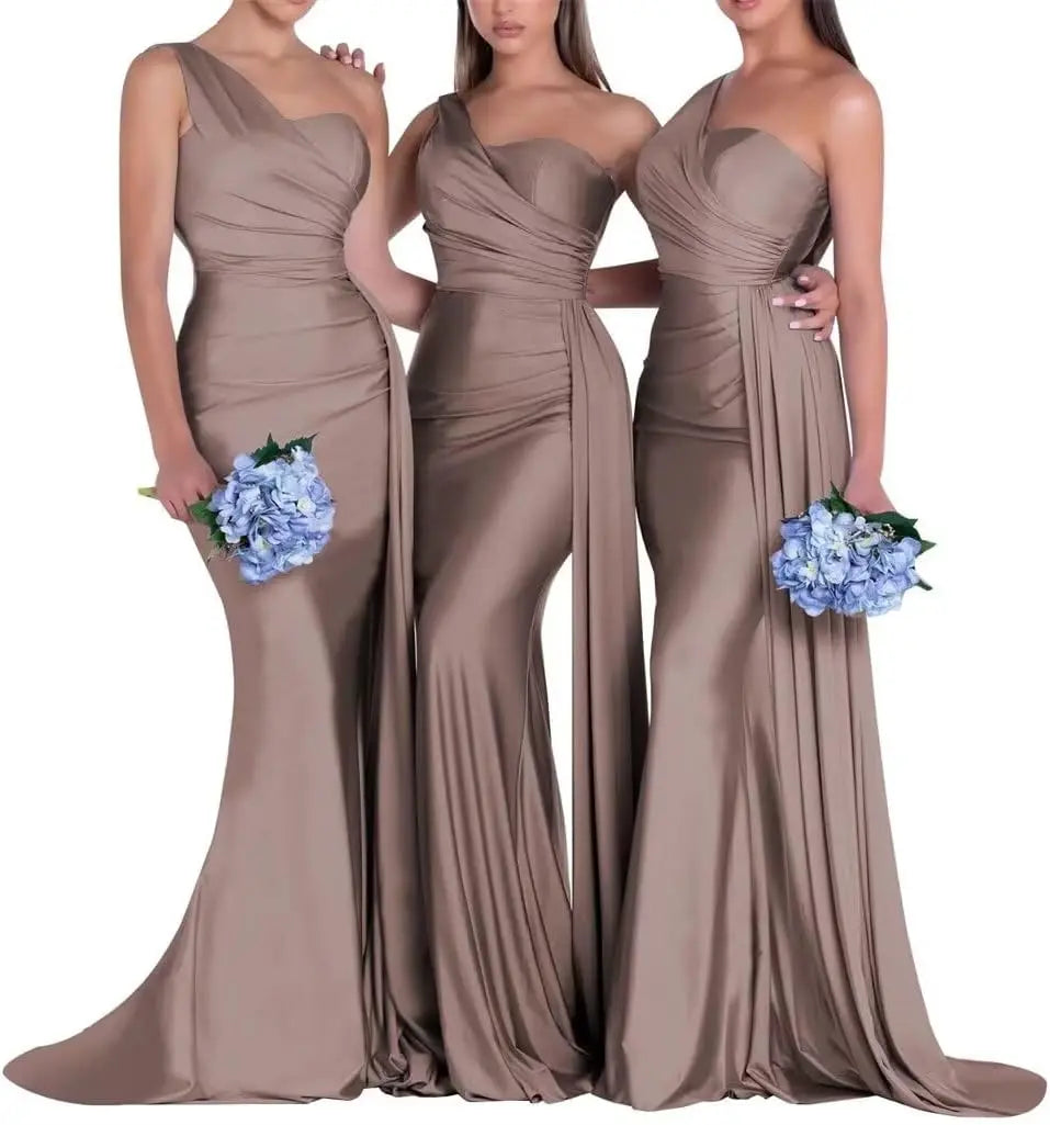 Purple Blue Pink Bridesmaid Dresses Women For Wedding Satin One Shoulder Sexy Mermaid Vestidos Para Bodas Mujer Invitada Chic