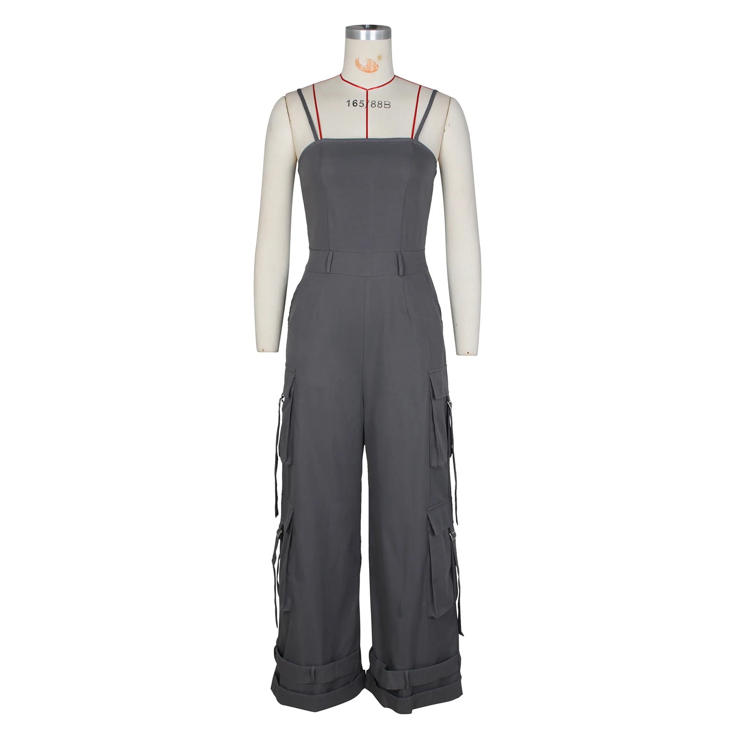 Women's Clothing 2025 Spring Summer New Sexy Sleeveless Solid Color Casual Multi Pocket Workwear Jumpsuit Wide Leg Pants