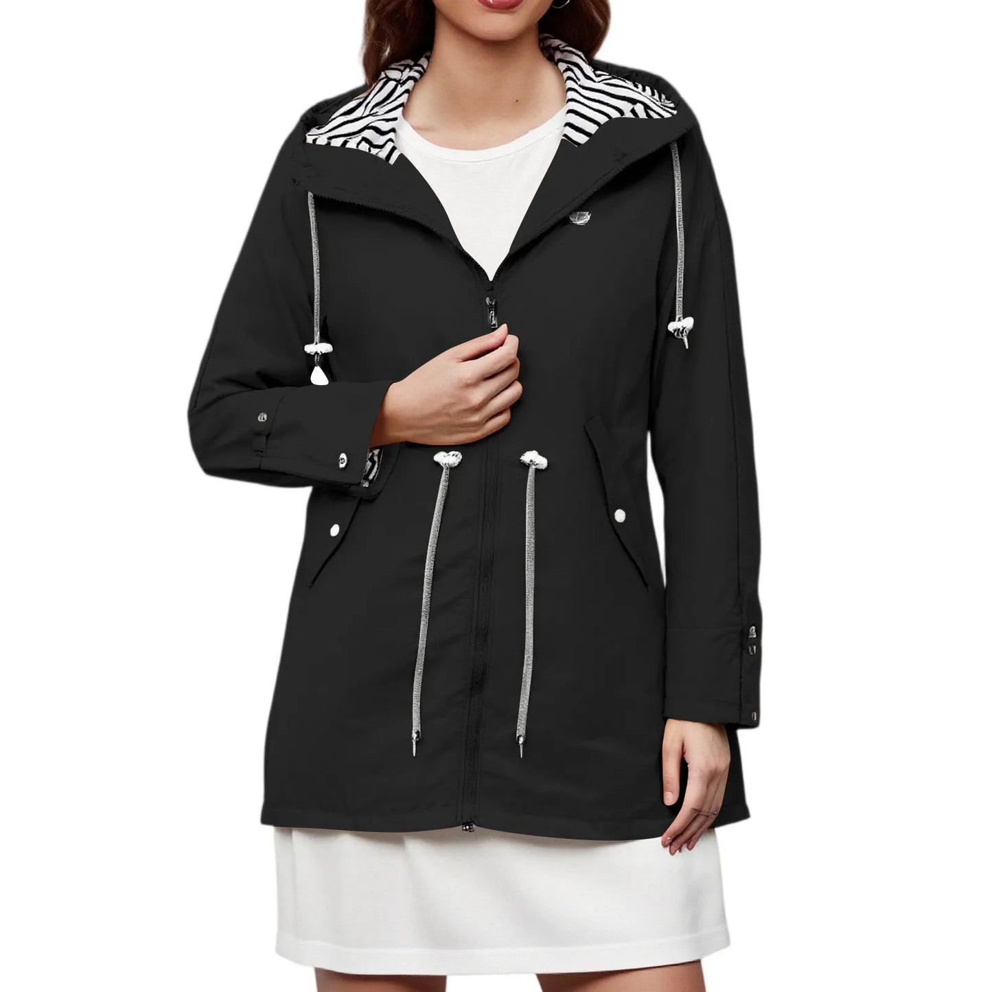 2025 New Long-sleeved Raincoat Zipper Women's Jacket Outdoor Hooded Mountaineering Jacket Waterproof and Windproof Coats