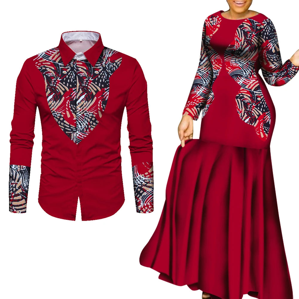 African Clothes for Couple African Clothing for Lovers Man's Woman's Long Party Maxi Dress WYQ