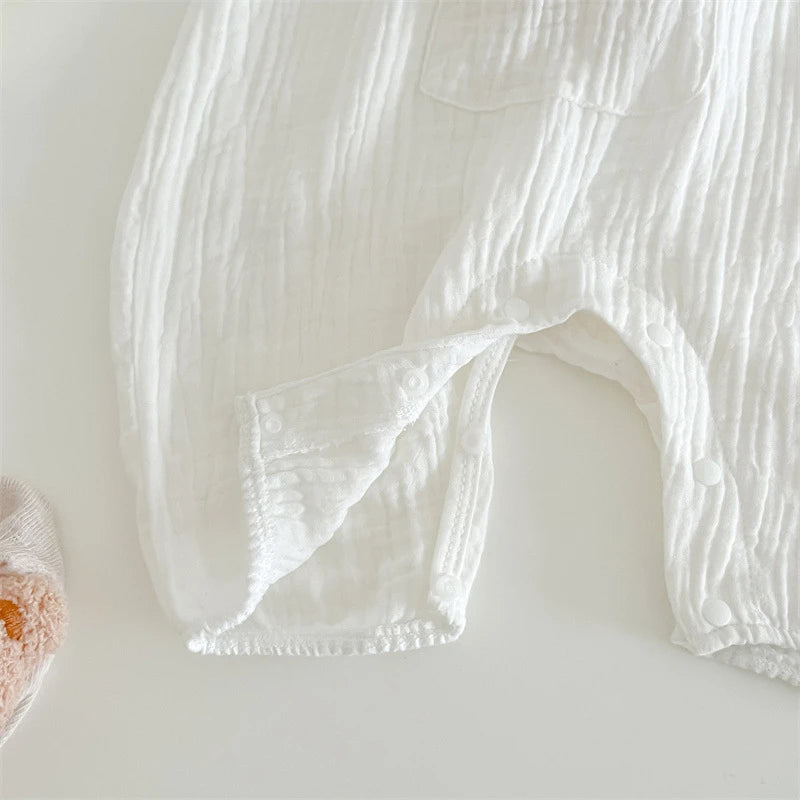 3Pcs Muslin Baby Jumpsuit Coat Hat Bear Baby Summer Clothes Set Kids Coat Romper White Toddler Outfit Suit Infant Clothing 0-3T
