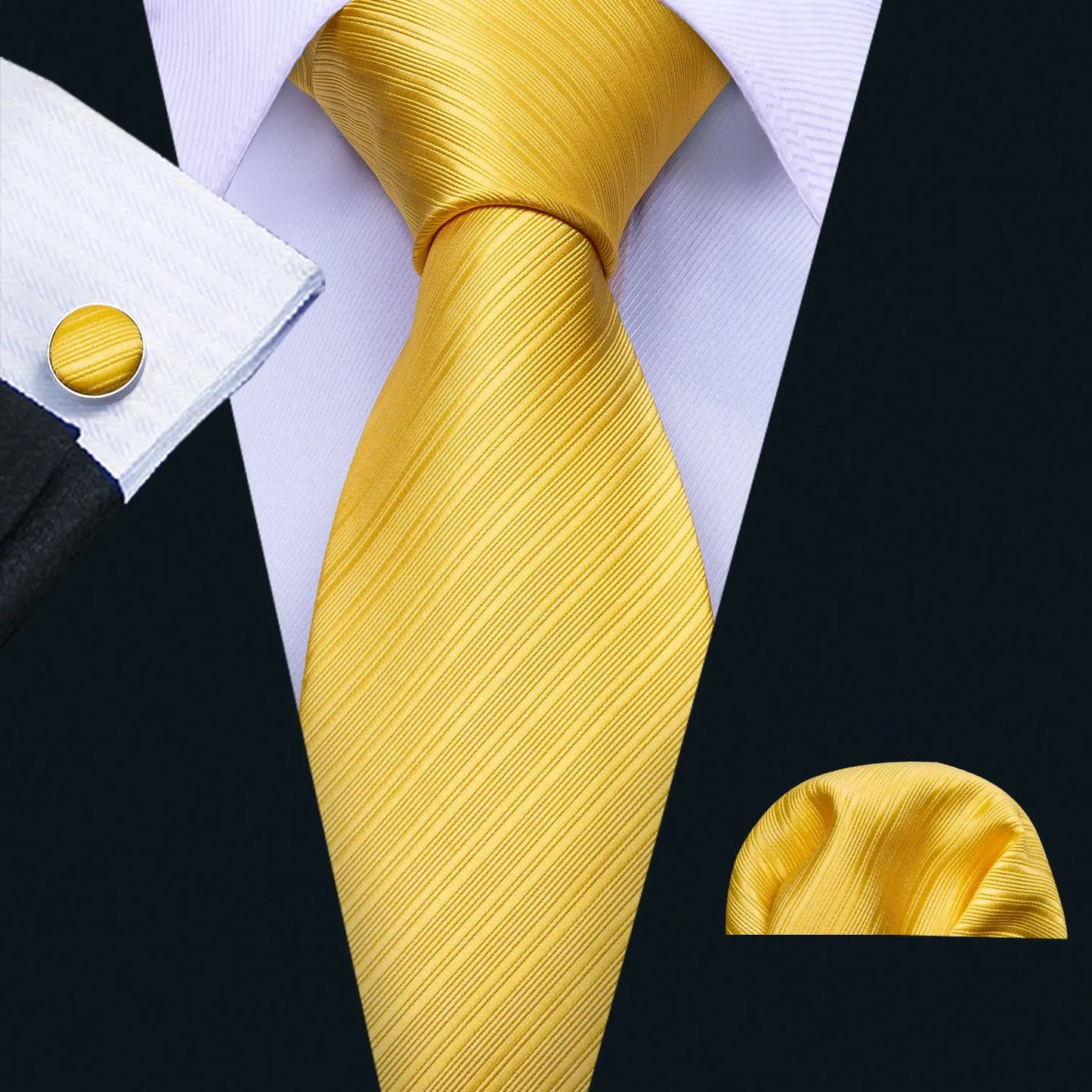 Barry.Wang Gold Beige Yellow Brown Tulip Silk Men Tie Handkerchief Cufflink Set Jacquard Necktie for Male Wedding Business Party