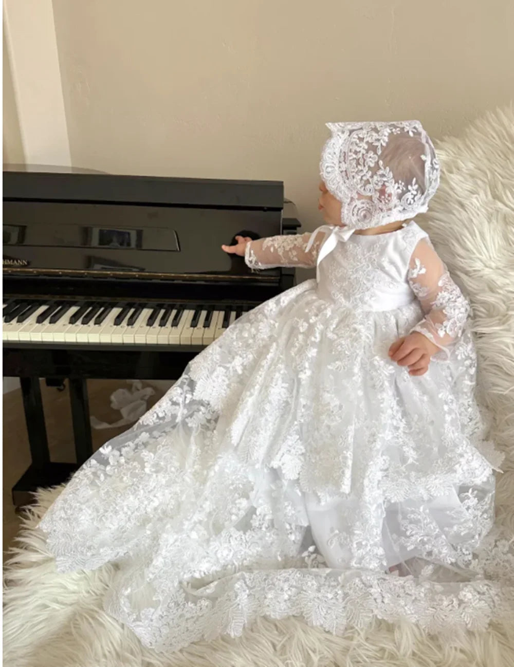 Baby Girls Christening Gowns Dresses Newborn Baby Baptism Clothes Princess Lace 1st Year Birthday Dress