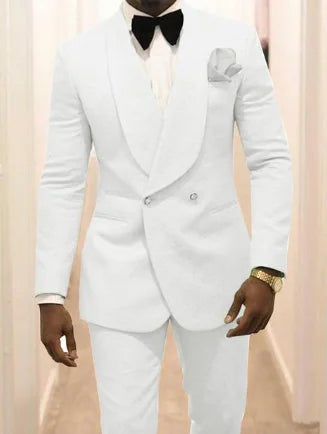 Custom Pour Hommes Made Groomsmen White Pattern Groom Tuxedos Shawl Lapel Suits 2PCS Wedding ( Jacket+Pants )Costume Homme