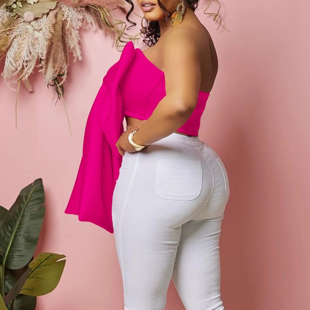 Sexy Blouse & Shirts for Woman Off the Shoulder Backless Big Bow Decorate Zipper Closure Fashion Ladies Evening Night Club Tops