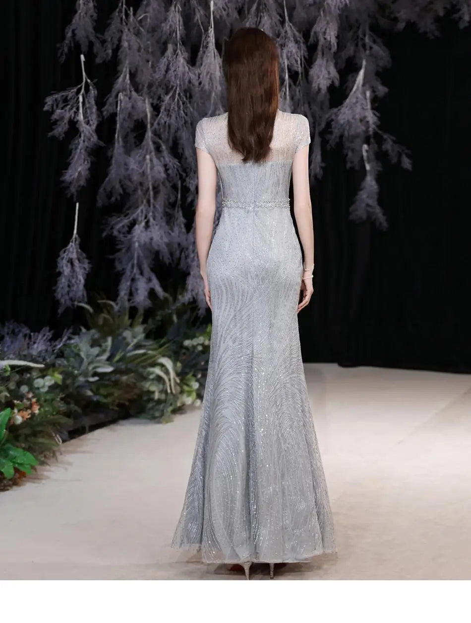 Customized O-neck Sequined Slim Fit Simple Elegant Evening Dresses Sleeveless Wedding Party Vestidos Temperament Elegant Trumpet