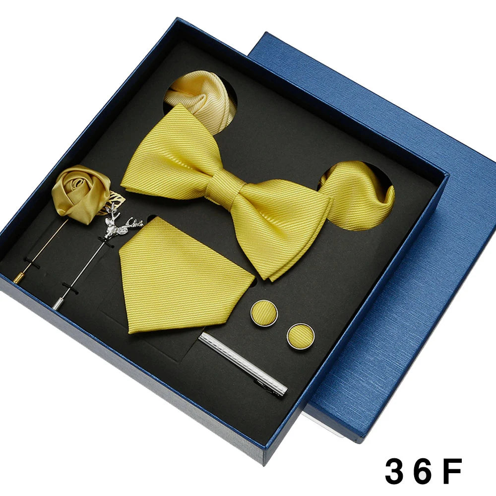 Luxury Tie Set For Men Solid Color Necktie Pocket Square Brooch Cufflinks Gift Box Wedding Business 8pcs Mens Neck Tie Accessory