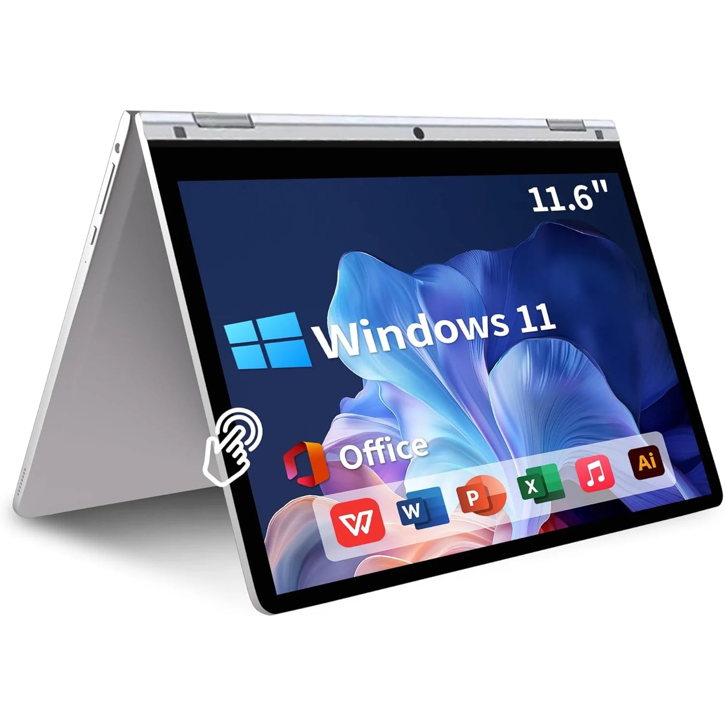 11.6" Portable 2 in 1 mini Laptop Computer Touch Screen Intel Celeron N4020 8GB RAM 512GB SSD Windows 11 Pro Office Learning PC