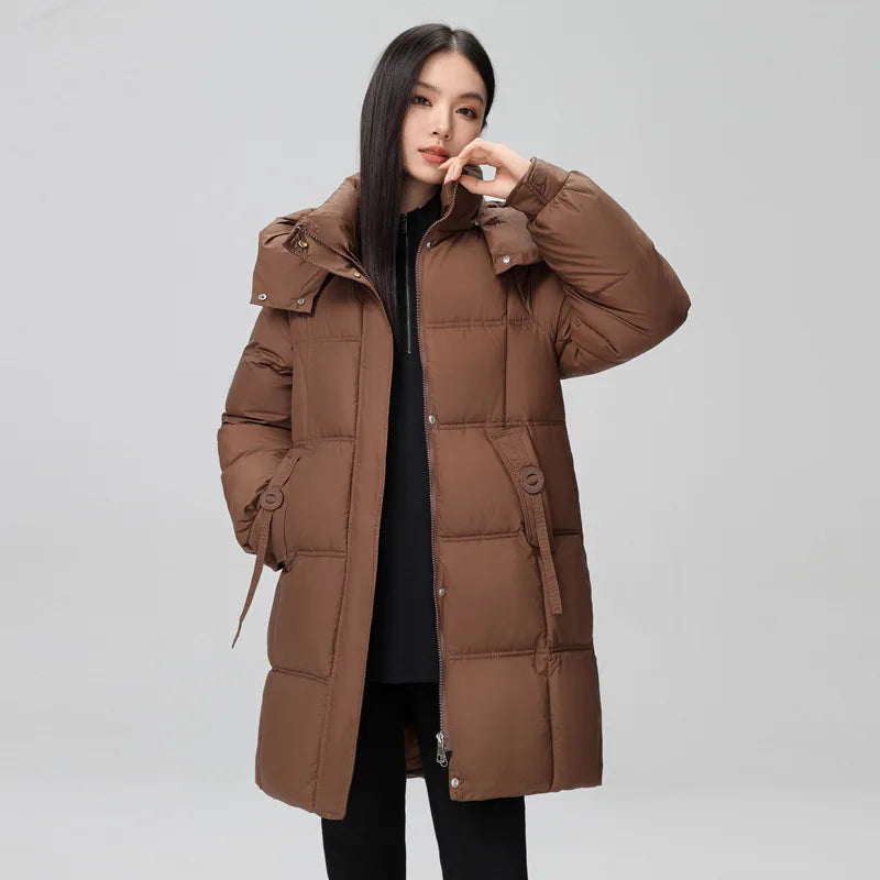 2024 New Winter Women Jacket Mid Long Hooded Parka Cotton Padded Jacket Female Parkas Loose Casual Warm Outwear Snow Wear Coats