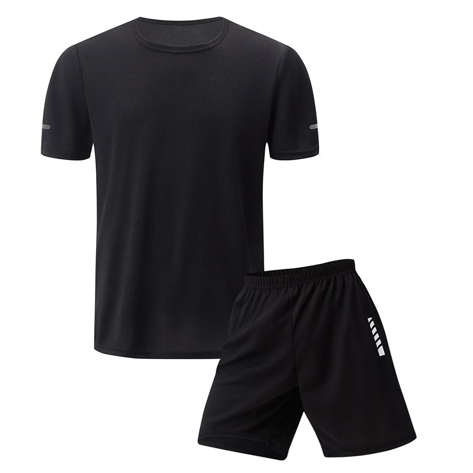 2 Pack European and American Size MEN'S Short-sleeved Shorts Suit MEN'S Casual T-shirt Suit Joker Running Fitness Two-piece Suit