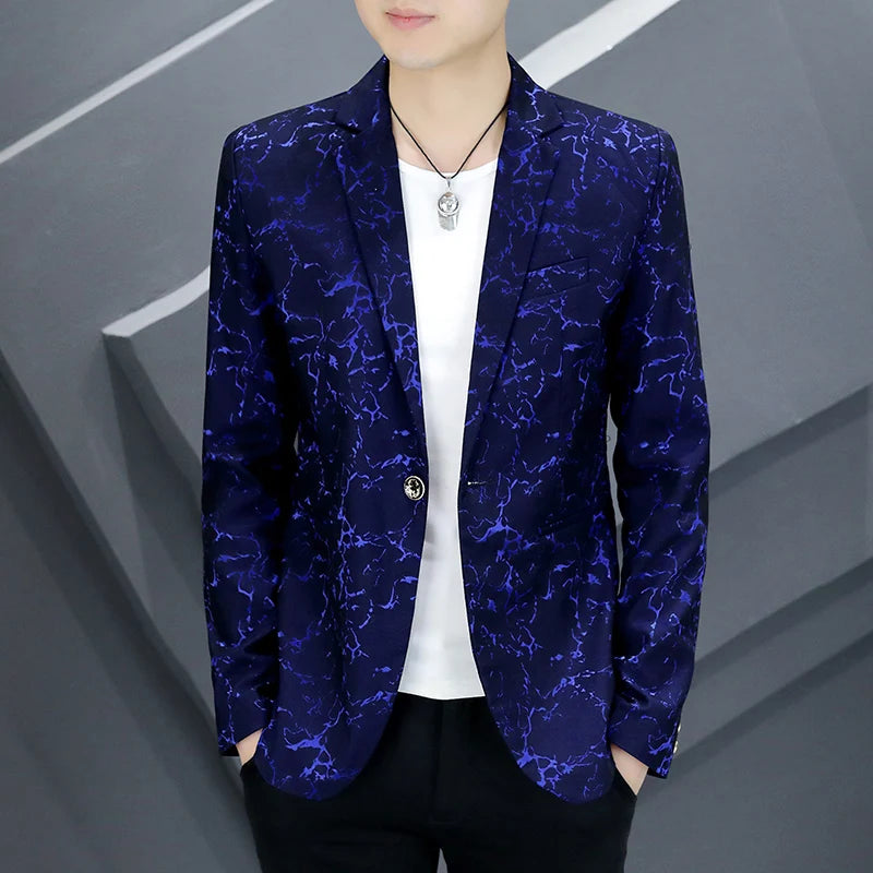 The Main Push Burst Casual Small Suit Trend Pattern Personality Coat Spring and Summer Coat Comfortable Handsome Men's Clothing