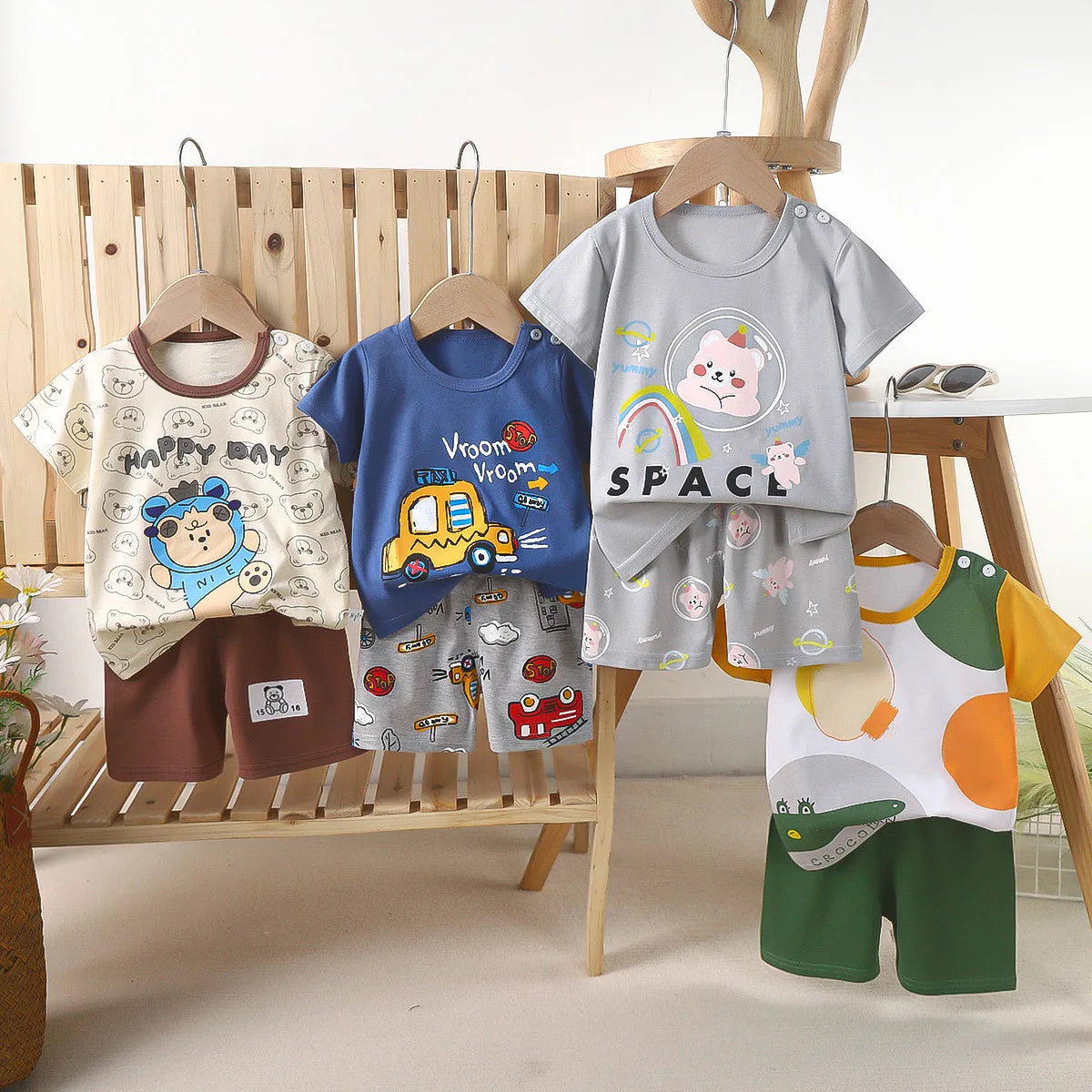 Children Clothing Suit Summer Cartoon Children's Sets Cotton T-Shirts Shorts Boys Girls Short Sleeve Kids Clothes