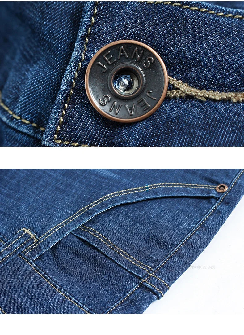 Summer Thin Men's Straight Jeans Classic Black Blue Stretch Casual Business Baggy Denim Pants Male Brand Trousers