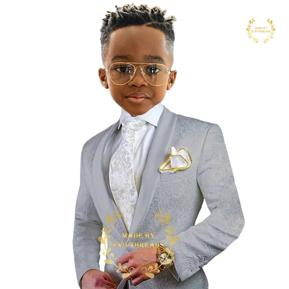 Boys suit' white 2-piece set (floral jacket+pants) age 2~16 kids formal event wedding prom child gift, custom tuxedo