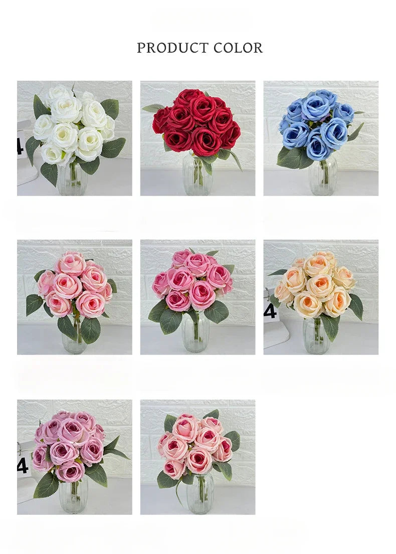 Wedding Bride Pink Roses Bouquet Artificial Flowers Auditorium Decoration Simulation Rose White Fake Flower Cafe Decortive