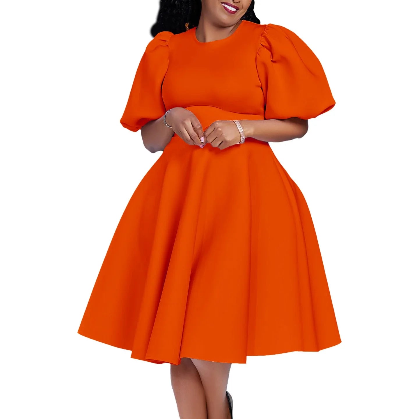 Elegant Party Dresses for Women O Neck Short Sleeve High Waisted A Line Pleated Mid Calf Luxury Birthday Dinner Vestidos Mujer