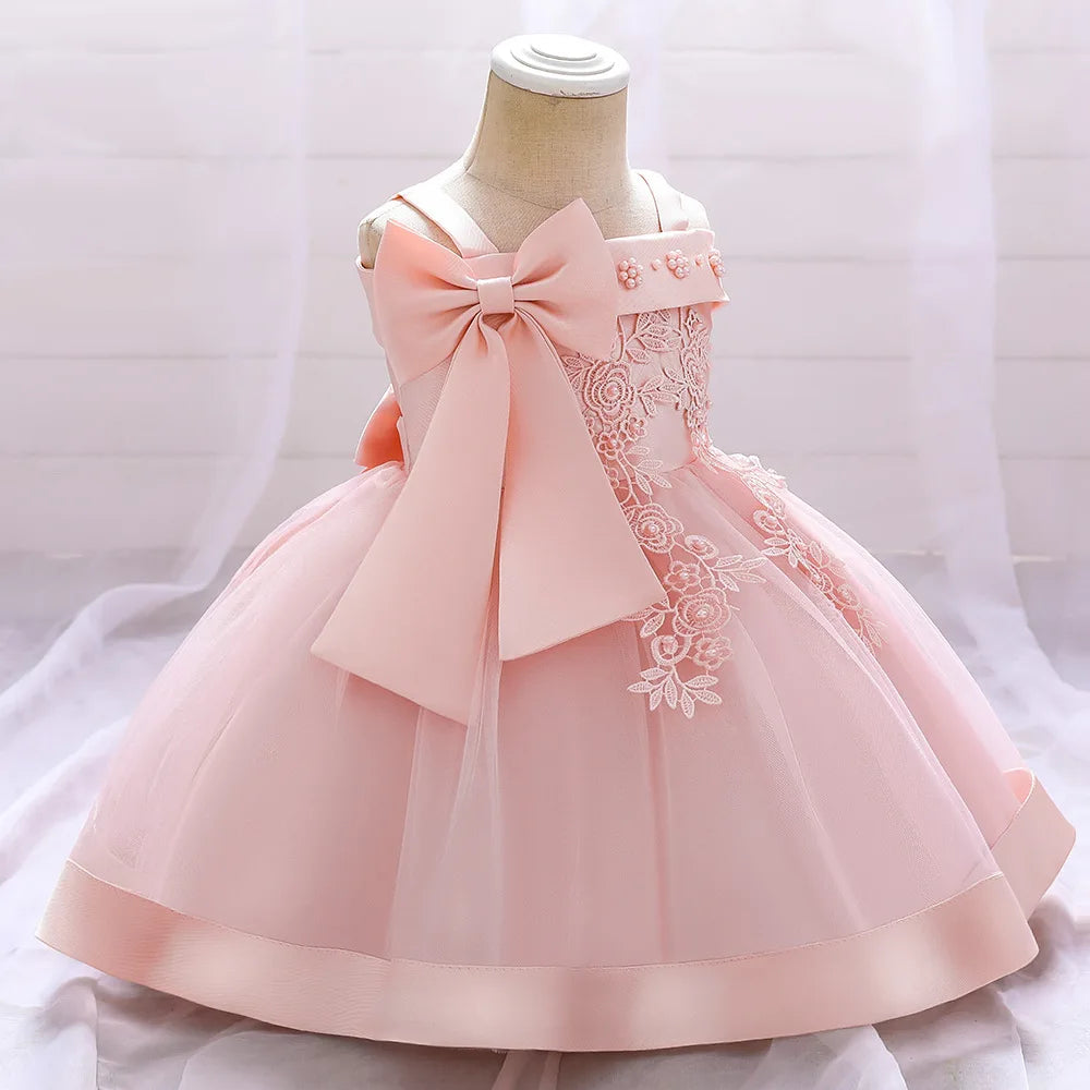6 12 24 36 Months Baby Girls Dress Big Bow Wedding Party Elegant Little Princess Dress Kids Birthday Present Christmas Vestidos