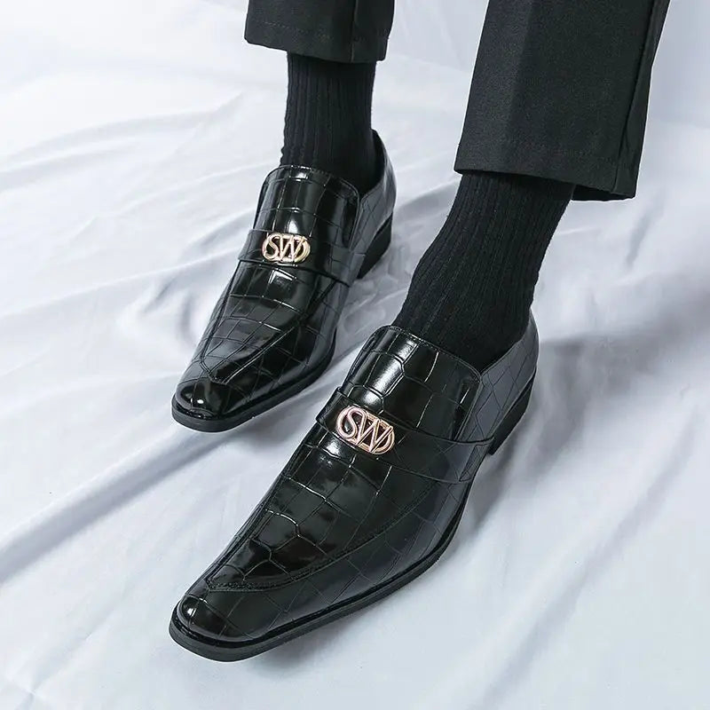 Fashion Italian Plus Size Men Dress Shoes Retro Genuine Leather Crocodile Grain Party Wedding Slippers Shoes Men