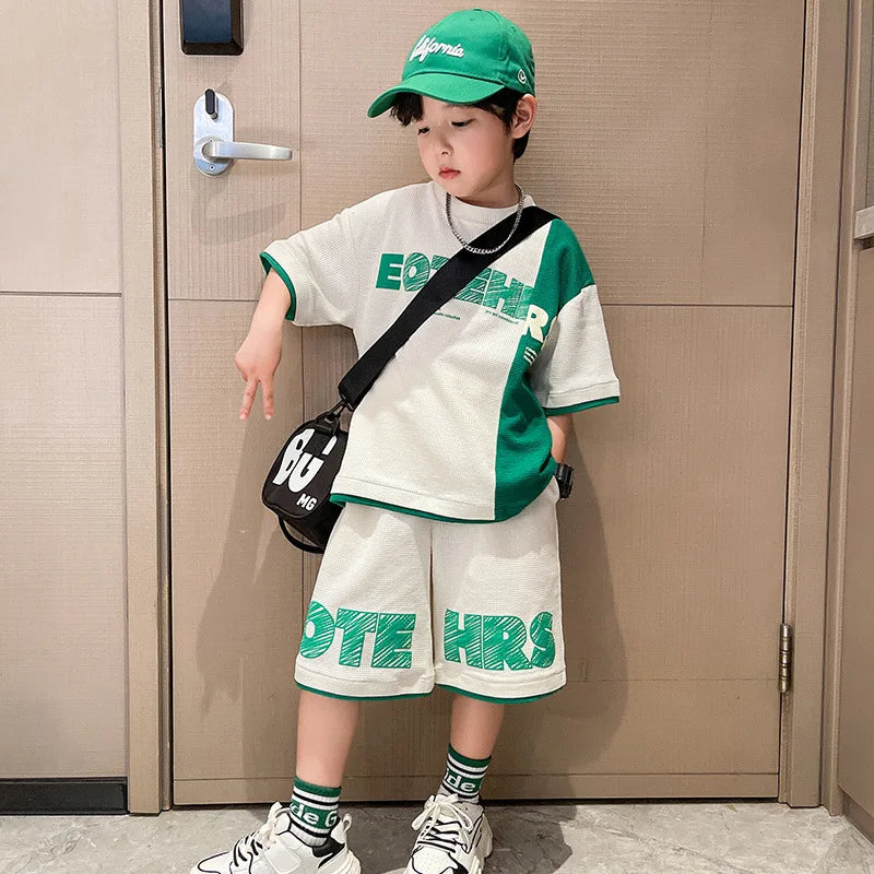 New Summer Teenagers Boys Clothing Sets Child Fashion Letter Top And Shorts 2Pcs Kids Tracksuit 4 5 6 7 8 9 10 11 12 13 14 Years