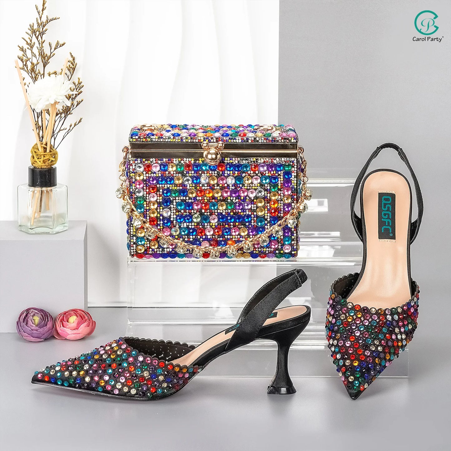 Italian Design Wedding Party Shoes & Small Box Bag Comfortable Noble Thin Heels Sexy Single Shoes Mesh Breathable Women's