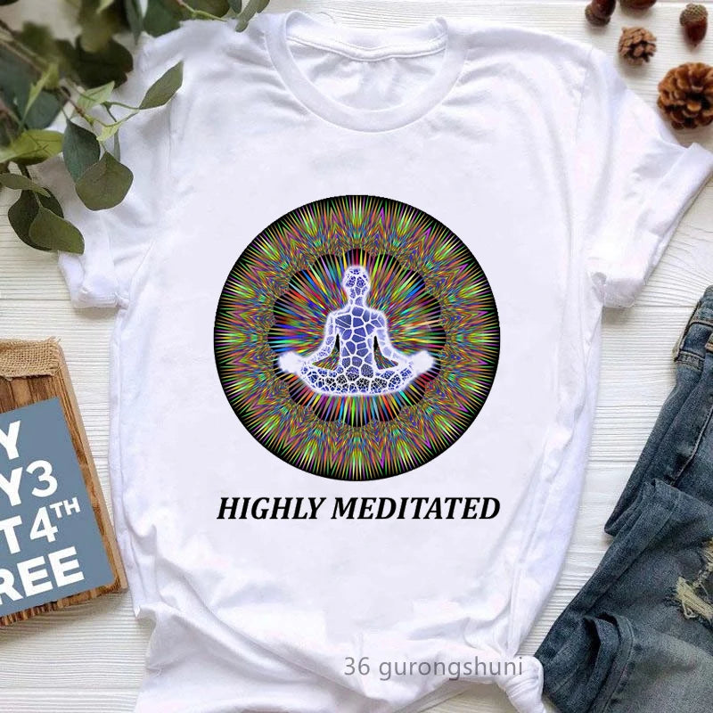 Newest Yoga Tree Print Tshirt Girls Summer Fashion Short Sleeve T Shirt Women Buddha Chakra Meditation T-Shirt Female Wholesale