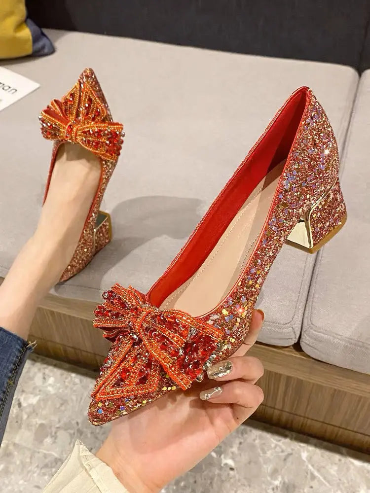 Women's Summer Footwear Stilito Rhinestone Shoes for Woman 2024 with Wedding Bride Genuine Mark Chic and Elegant A Comfortable E