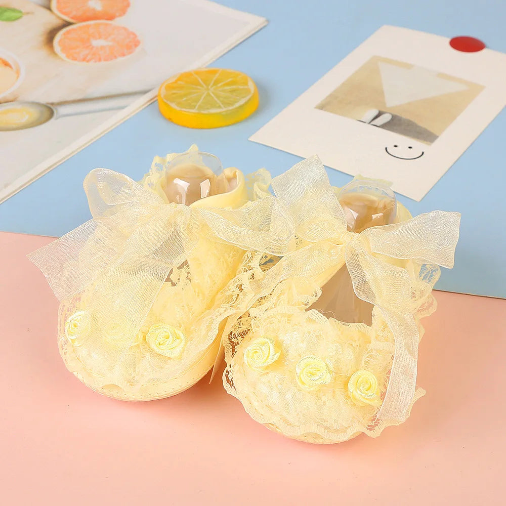 Newborn Princess Soft Sole First Walkers Infant Girls Lace Anti-slip Shoes for Party Wedding Toddler Crib Cotton Prewalker 0-18M