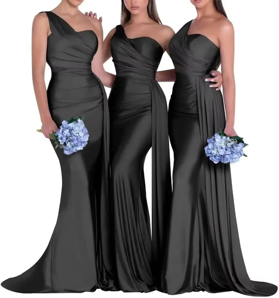 Purple Blue Pink Bridesmaid Dresses Women For Wedding Satin One Shoulder Sexy Mermaid Vestidos Para Bodas Mujer Invitada Chic