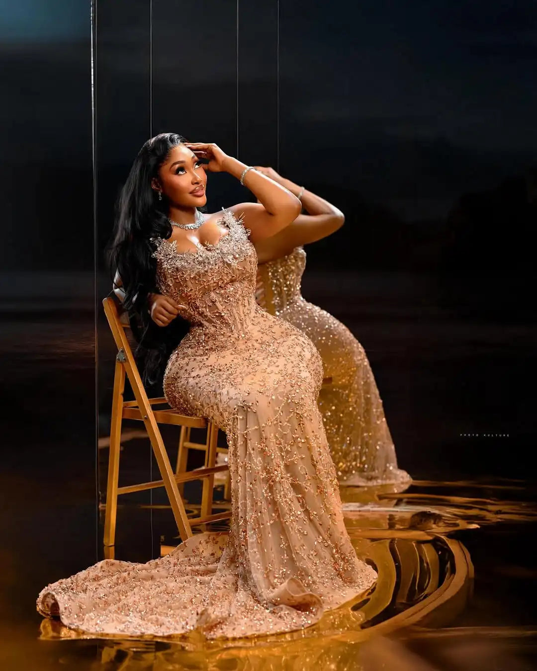 African Luxury Golden Beaded Birthday Dress Aso Ebi Wedding Reception Gown Bridal Dress Custom Black Women Evening Dresses 2026