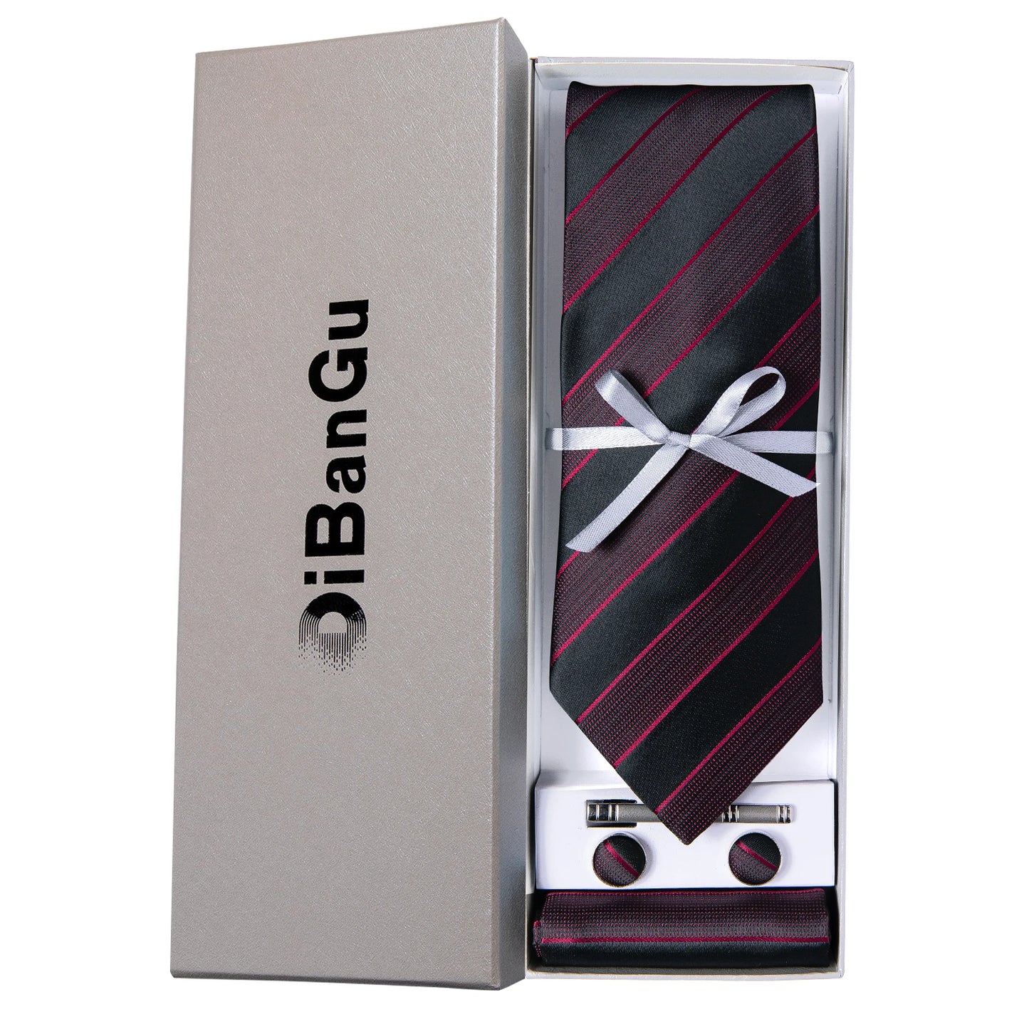 Solid Black Plaid Men's 8cm Polyester Neck Tie Handkerchief Cufflinks Set with Gift Box Tie Clip Birthday Anniversary Gift