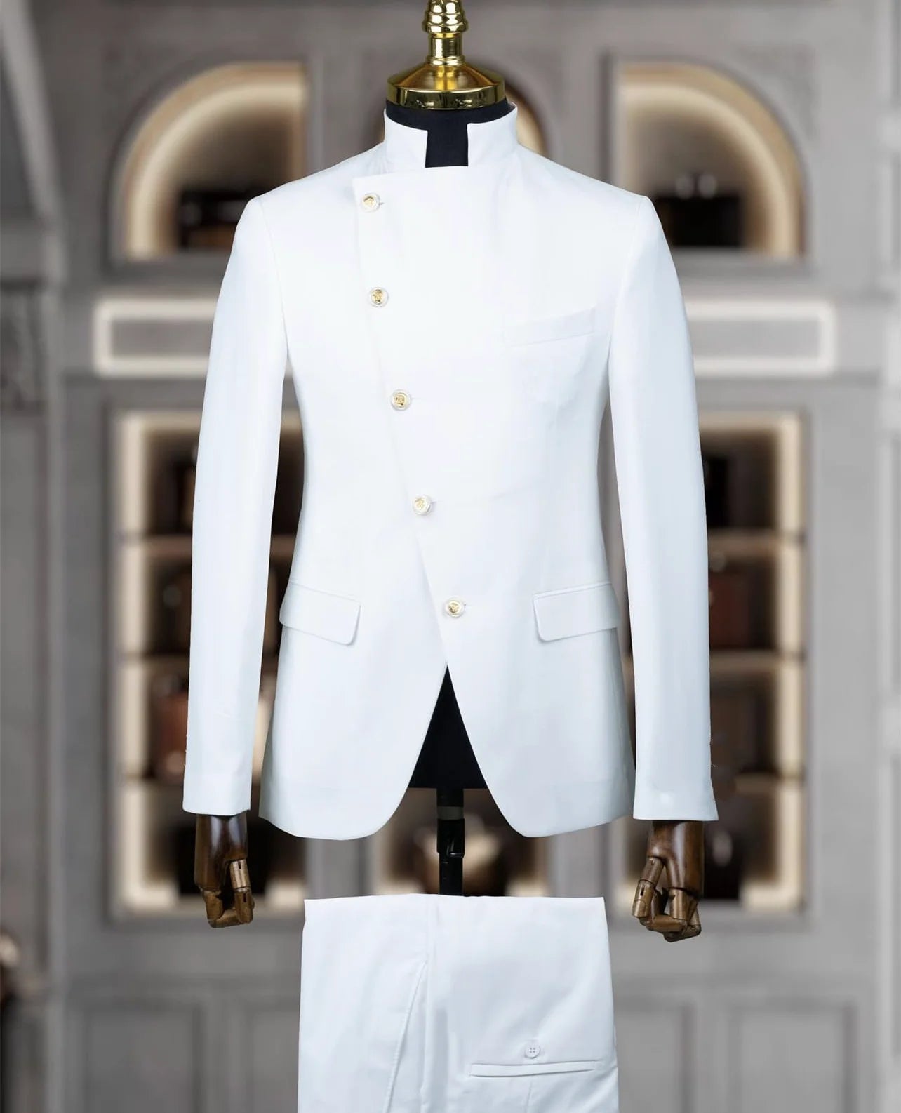 Men's Suit Blazer Sets 2 Pieces East Style Slim Fit Formal Indian Middle Stand-Up Collar Suit for Men Slant-Breasted Wedding