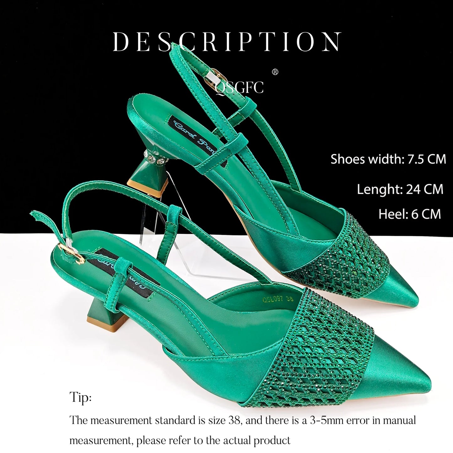 Newest Elegant Mature Style Black Color Party Wedding High Heel Pointed Toe Women Shoes and Bag full of Sequins Decoration