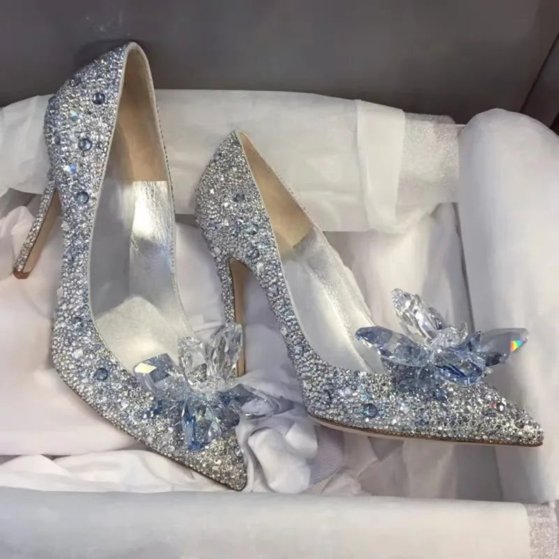 Spring and Autumn 2025 New crystal shoes, thin heels, bridal wedding shoes, pointed bridesmaid high heels women shoes pumps