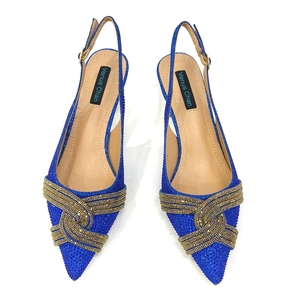 Venus Chan 2024 Special Design High Quality Orange Color African Women Shoes and Bag Set with Shinning Crystal for Wedding Party