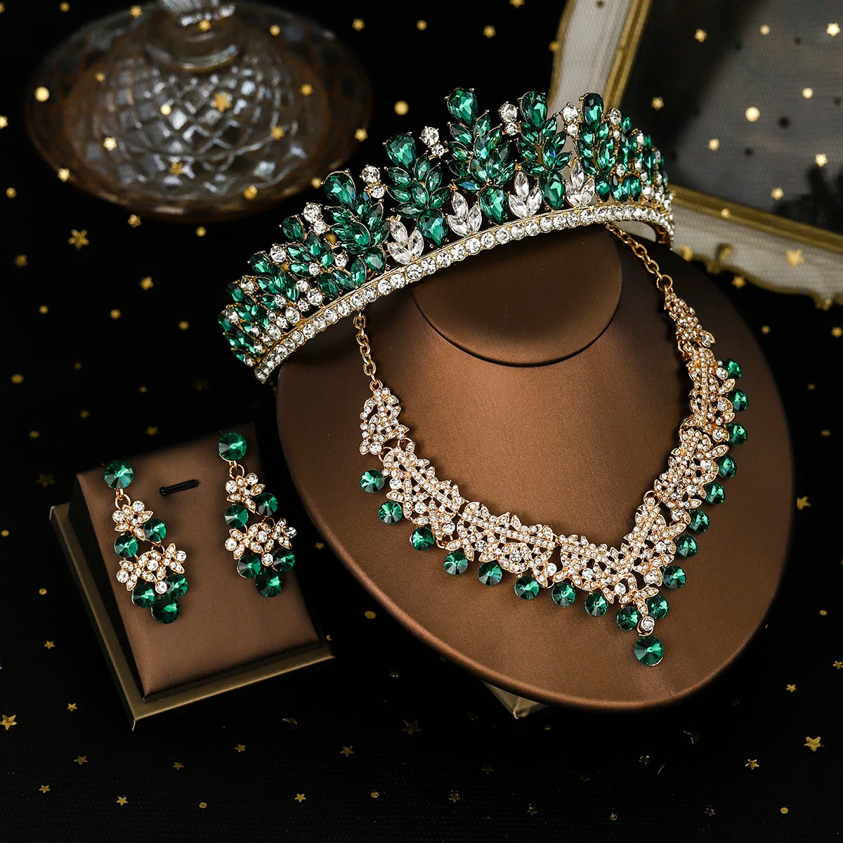 Bridal Wedding Elegant Headpieces Crystal Crown Tiara Classic Earrings & Necklace Set Jewelry Accessories Gifts for Friends