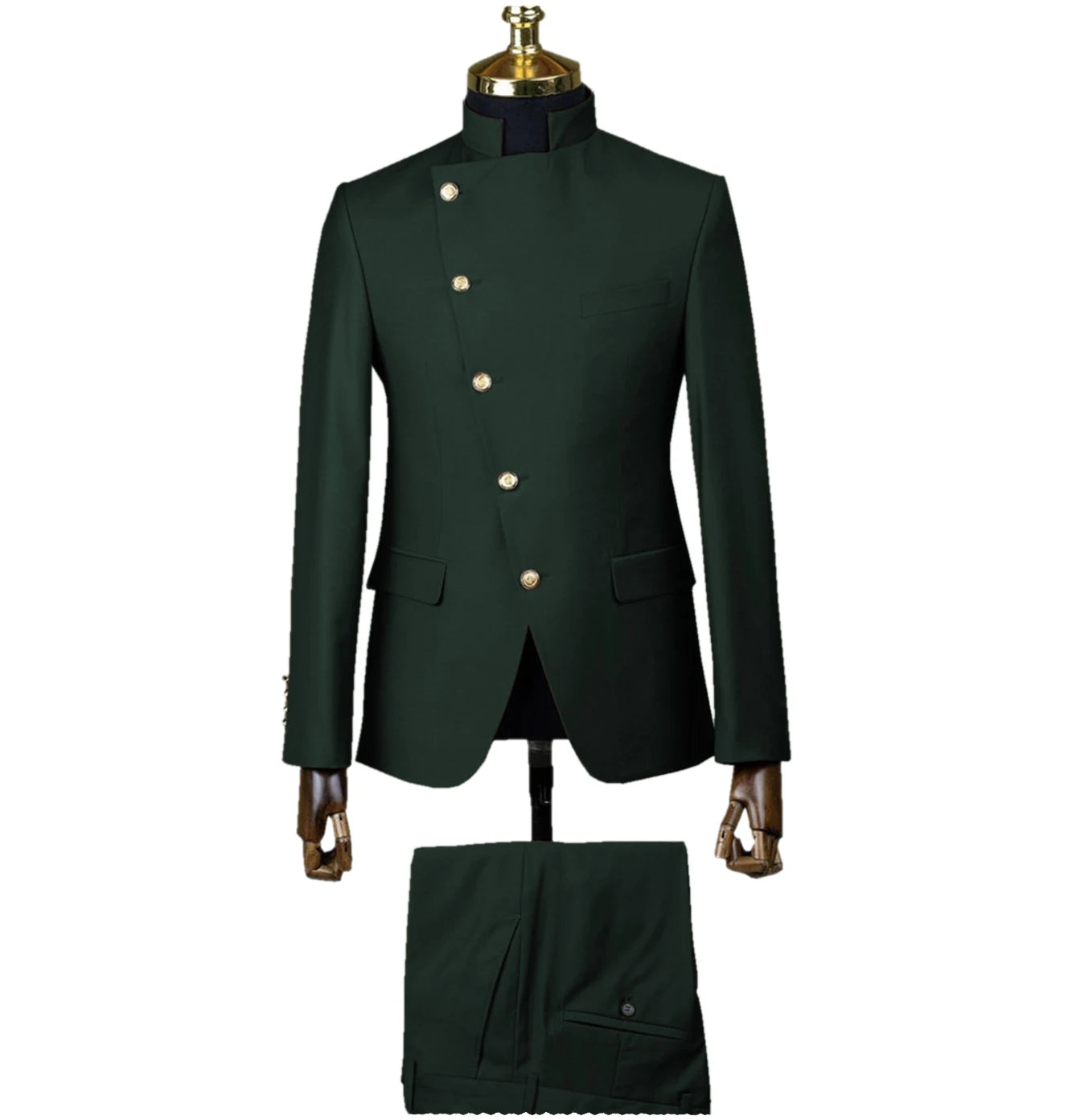 Men's Suit Blazer Sets 2 Pieces East Style Slim Fit Formal Indian Middle Stand-Up Collar Suit for Men Slant-Breasted Wedding