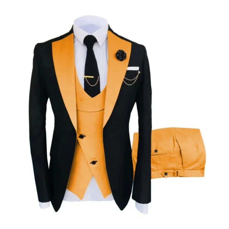 Men Suits 3 Pieces Tailored Best Man Groom Wedding Tuxedo Slim Fit Jacquard Two-color Blazer Jacket Vest Pants Tuxedo Clothing