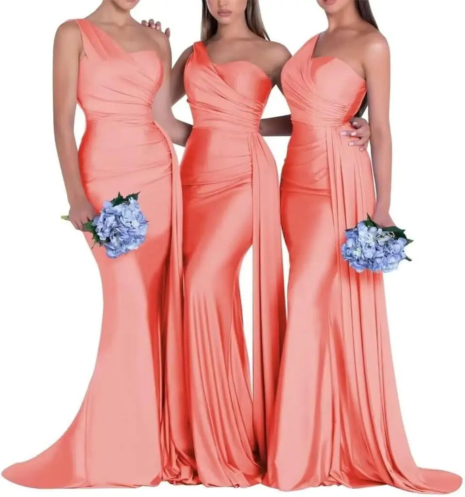 Purple Blue Pink Bridesmaid Dresses Women For Wedding Satin One Shoulder Sexy Mermaid Vestidos Para Bodas Mujer Invitada Chic