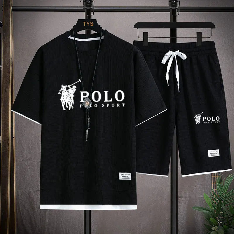 Men's short sleeved T-shirt and sports shorts set casual sportswear Korean fashion summer