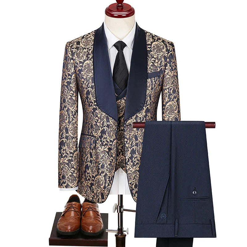 Spring 2025 Men's British Style Business Casual Three-Piece Suit Vest Trousers High-Density Jacquard Wedding Dress