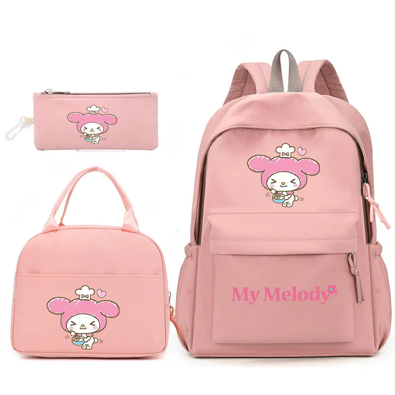 3pcs/Set My Melody Backpack with Lunch Bag for Teenagers Student School Bags Casual Comfortable Travel Set