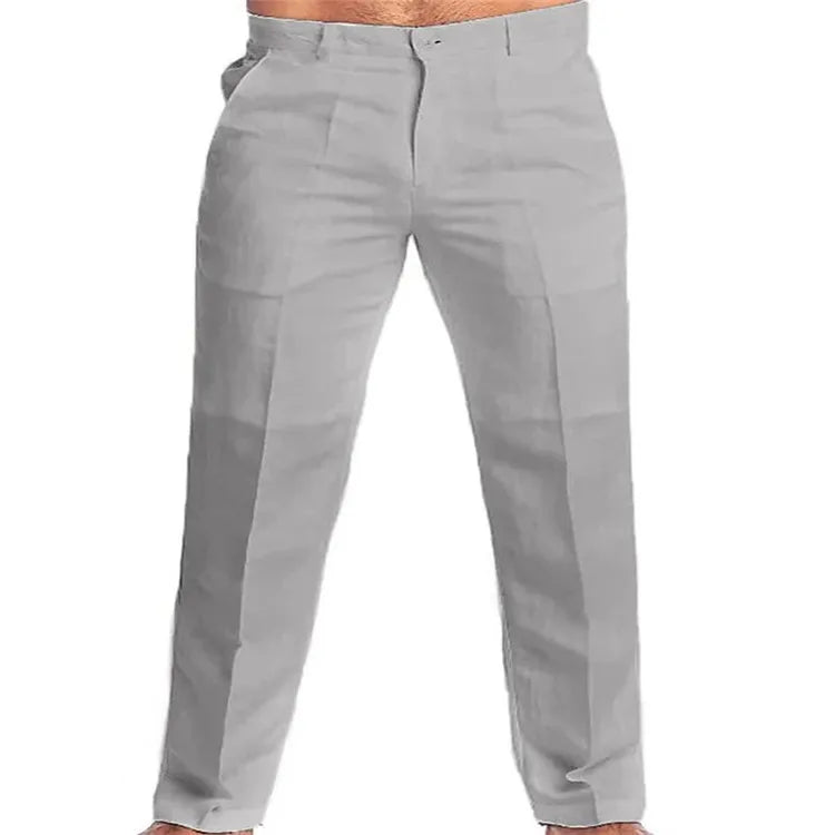 Men's Clothing Linen Slant Pocket Straight Solid Color Comfortable Breathable Daily Casual Pants