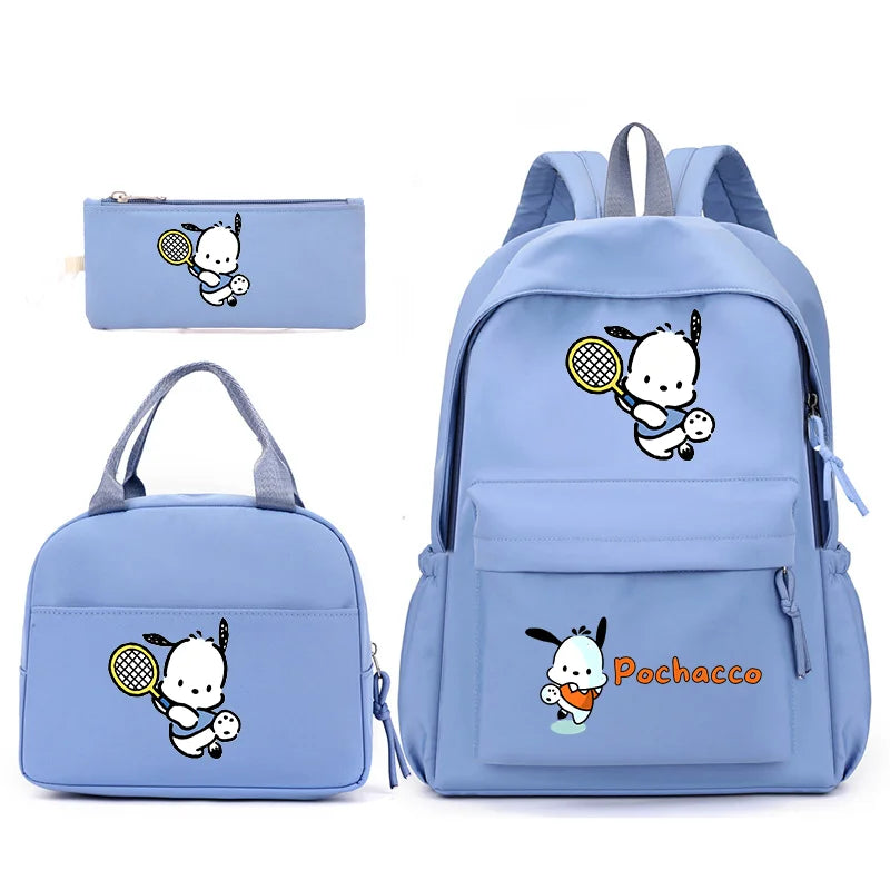 3pcs/Set Pochacco Backpack with Lunch Bag for Teenagers Student School Bags Casual Comfortable Travel Set