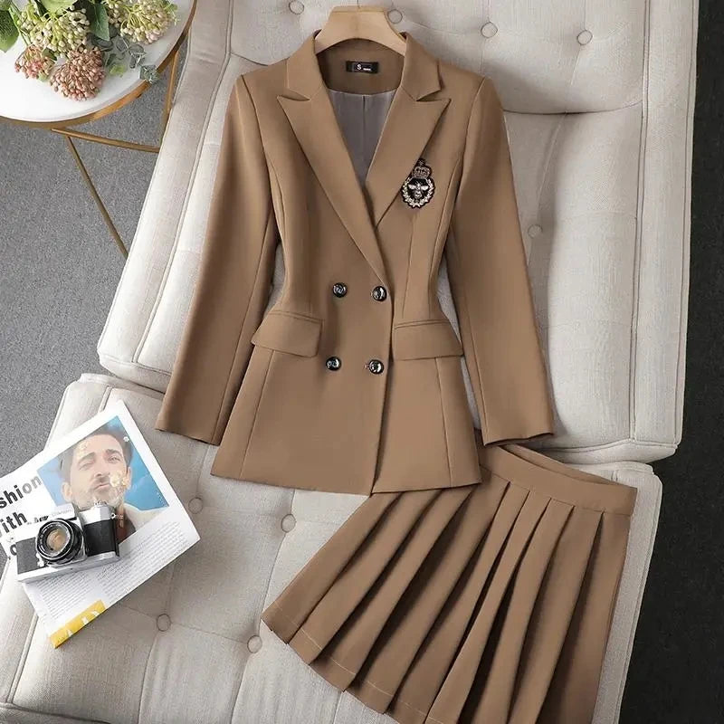 Green Suit Set 2025 New Spring Autumn Long sleeved Suit Jacket Top+Skirt Fashion Slim Temperament Two-piece Clothing Sets