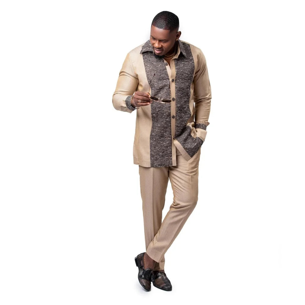 2025 new traditional men's suit luxury gentleman's shirt suit casual travel banquet men's two-piece set fashionable men's suit