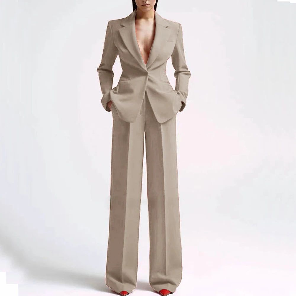 Formal Women Suits Office Slim Fit Ladies 2 Pcs Blazer+Pants Set Blazer Lady Business Work Wear Party Dress Trouser With Pocket